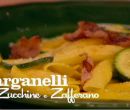 Garganelli con zucchine, zafferano e bacon croccante - I menù di Benedetta