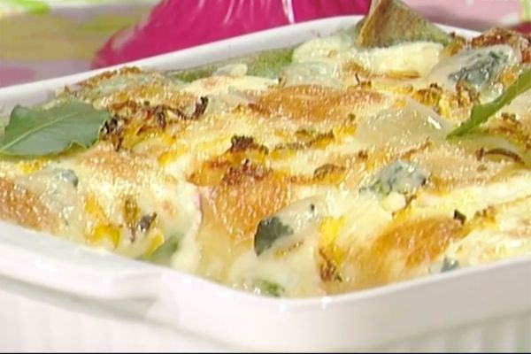 Lasagne di crespelle verdi con zucca e toma