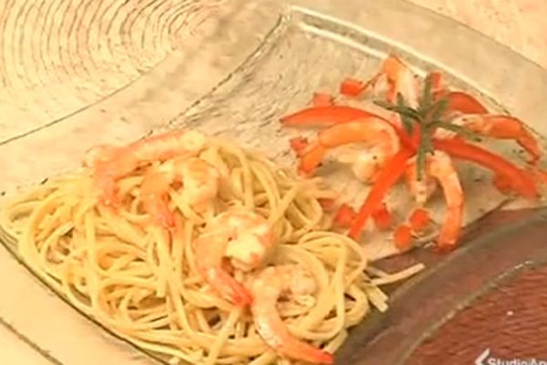 Linguine con mazzancolle alla mandorle - cotto e mangiato