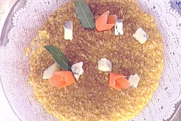 Ricetta Risotto con estratto di carota e toma blu Risotto con estratto di carota e toma blu