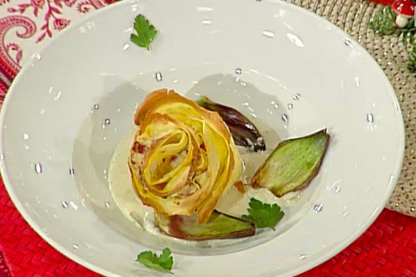 Rosette di crespella con crema di carciofi - Sergio Barzetti